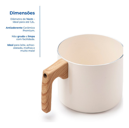 Fervedor 14cm Antiaderente Cerâmica Premium Cor Vanilla