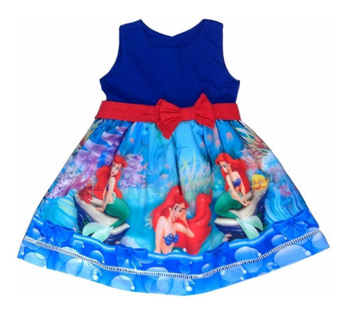 Vestido Festa Pequena Sereia Azul Princesa Ariel 1-6 Anos
