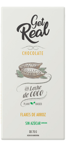 Chocolate Leche De Coco Y Flakes Arroz Get Real 70 Gr.