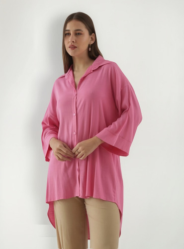 Camisa Mujer Oversize Fucsia Lino Spandex