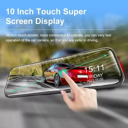 Dashcam 10'' Retrovisor Cámara Grabadora Trasera Y Frontal