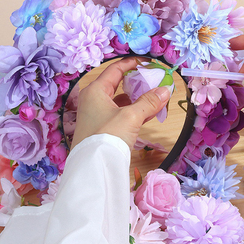 Kit De Diadema De Diadema De Flores Artificial De Púrpura