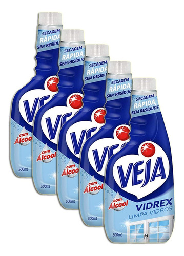 Veja Vidrex Com Álcool Limpa Vidros Refil 500ml Kit 5