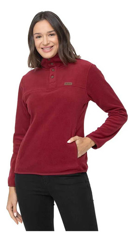 Polerón Polar Mujer Hi-tec Microfleece Half Buttons Rojo