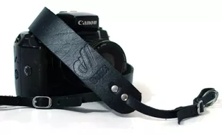 Alça De Pescoço Couro Legitimo Cameras Dslr Nikon Canon Sony Cor Preto