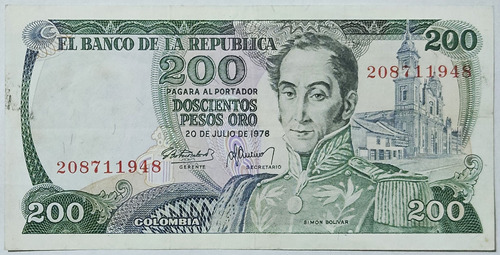 Billete 200 Pesos 20/jul/1978 Colombia Xf