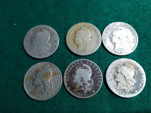 Lote De 6 Antiguas Monedas Argentinas De 20 Centavos