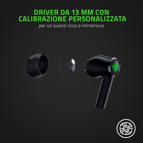 Auriculares in-ear gamer inalámbricos Razer Hammerhead True Wireless X negro con luz verde LED