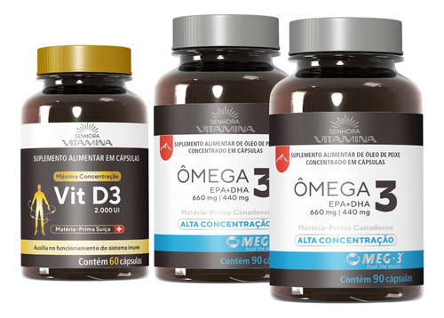 Ômega 3 Alta Concentração 1100mg + Vitamina D3 2000ui Sabor Sem sabor