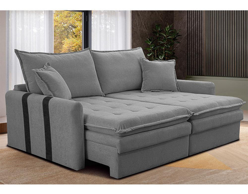 Sofá Sem Caixa Retrátil 1,80m Soft Bonnie Boucle Cama Inbox Cor Cinza Claro