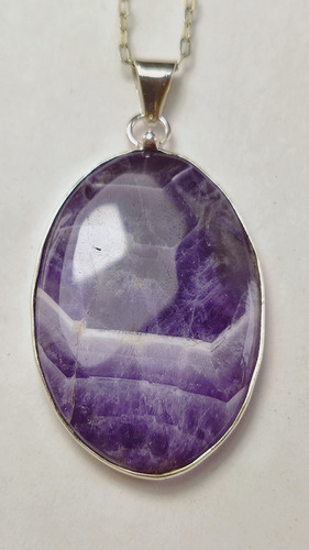 Dije Amatista Engarzada En Plata 925 Con Cadena De Obsequio. Distintos Violetas