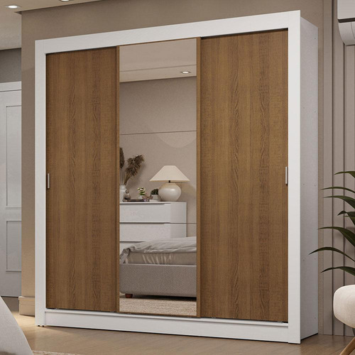 Guarda-roupa Casal 3 Portas C Espelho 2 Gav Sublime Madesa Cor Branco/Rustic