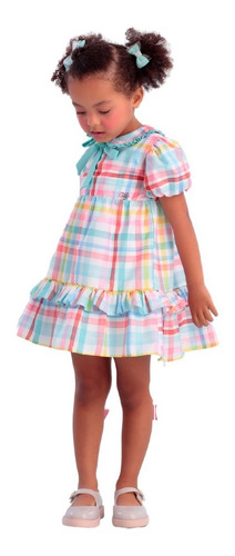 Vestido Infantil Xadrez Mon Sucré Flower Paint 22352 B.e.