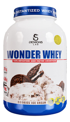 Wonder Whey Protein 900g Proteína Concentrada - Demons Lab Sabor Sorvete De Cookies