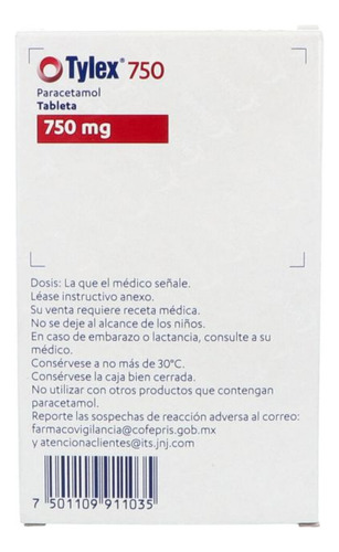 Tylex 750 Mg Caja Con 40 Tabletas