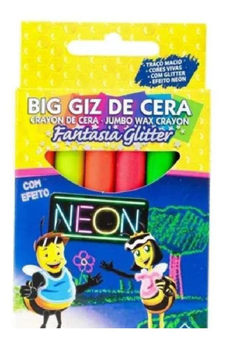 Big Giz De Cera 06 Cores Neon Fantasia Glitter Acrilex