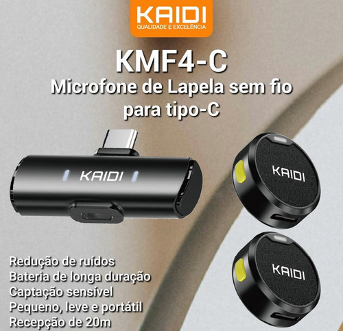 Microfone Lapela Duplo Sem Fio Magnético Redondo Tipo-c Top