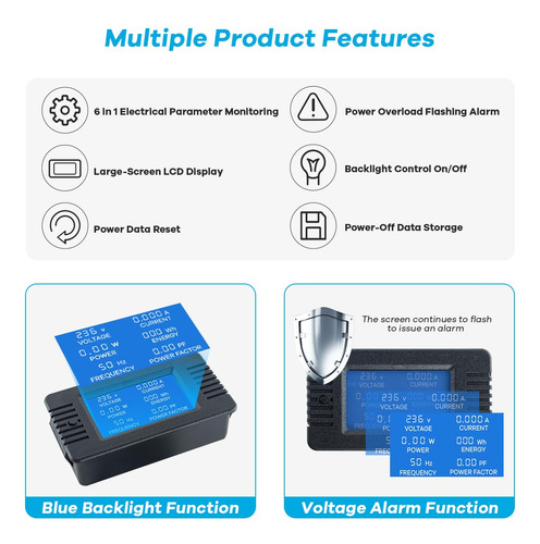 Pantalla Digital Lcd Multifunción Para Medir Voltaje Y Corri