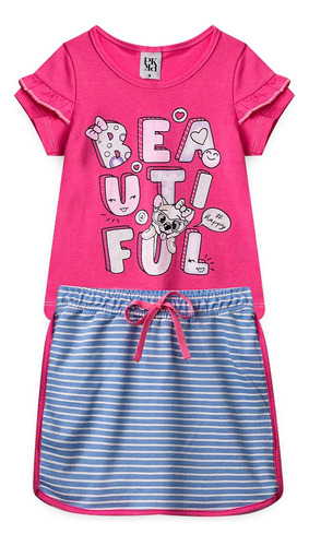 Conjunto Infantil Blusa E Saia Menina Beautiful Rosa