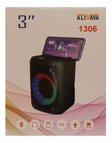 Bocina Portatil Bt Radio Fm Luces Recargable Usb 3 Pulgadas Color Negro