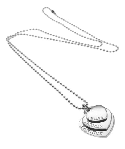 Imagen 2 de 5 de Conjunto Triple Corazón Grabado Personalizado Nombre Fecha