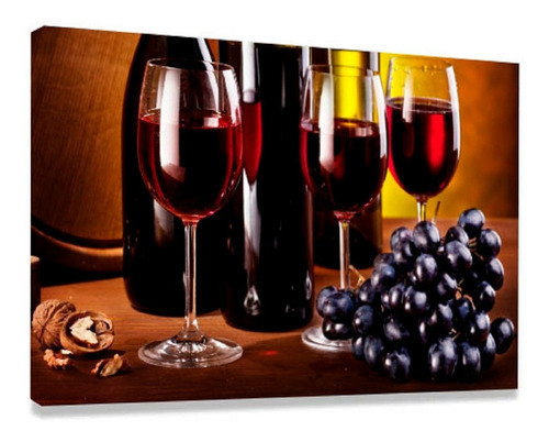 Quadro Decorativo Tela Sala Para Adega Cozinha Vinhos Uvas Cor Roxo Cor Da Armação Borda Infinita