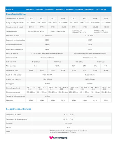 Inversor De Corriente Ipower 1200 W Ent 24v Salida 120v