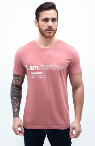 Camiseta I Amsterdam - Coral E Branca - Edição Limitada