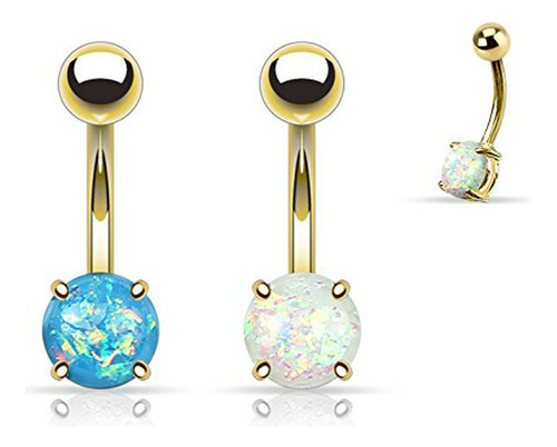 Aros - Pierce Me (2pcs) Gold Plated Opal Glitter Prong Set B