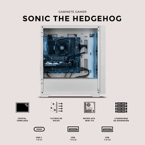 Gabinete Xtreme Sonic Hedgehog Micro Atx 4 Fan Usb-c Argb