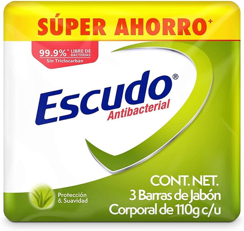 Jabón En Barra Escudo Antibacterial Protección Y Suavidad 3 Barras De 110g