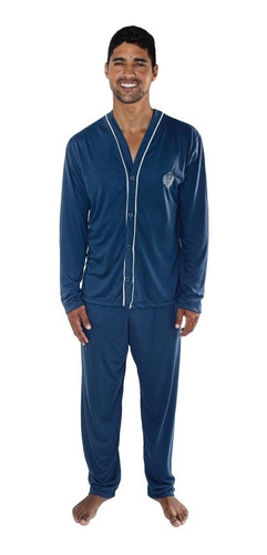 Imagem 3 de 8 de Kit 2 Pijamas Plus Size Manga Longa Liso Aberto Adulto Homem