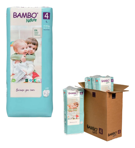 Caja Pañal Ecológico Bebe Bambo Nature 4, Paq.alto (144 Uni)