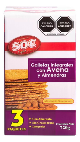 Galletas Integrales Con Avena Y Almendras 720g Soe Light