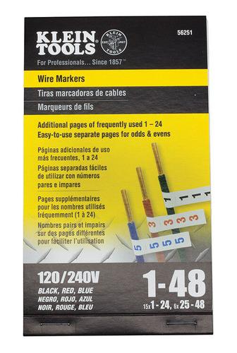 Klein Tools 56251 Wire Marker Book, 120/240v 3 Phase 1-4 Yyn