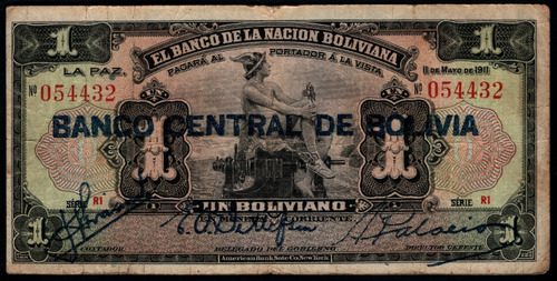 Bolivia Billete De 1 Boliviano Del Año 1911 (1929)