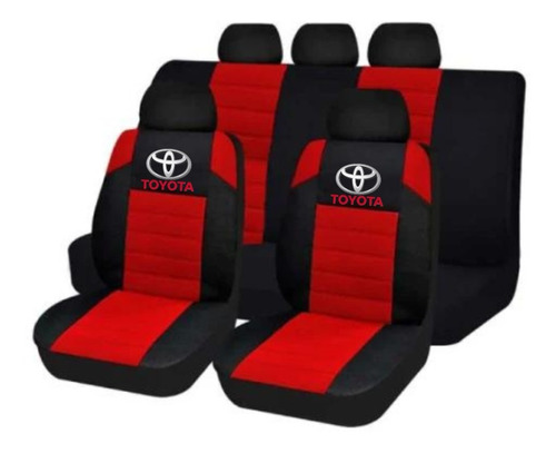 Juego Funda Universal Tela Negro Rojo Logo  Toyota Bordado