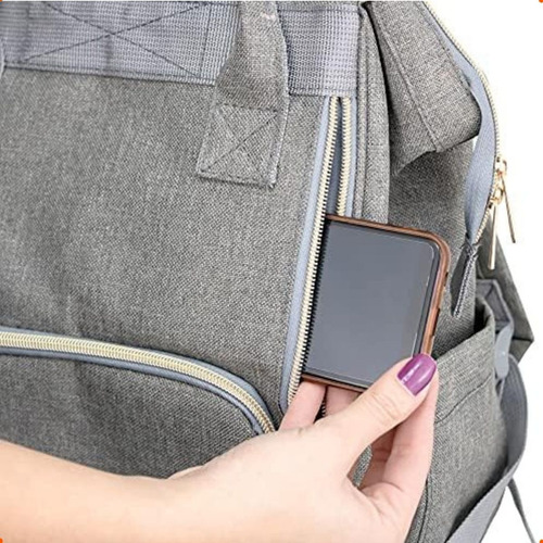 Mochila Bolsa Maternidade Térmica Impermeável Com Trocador Cor Rosa Desenho do tecido Cinza e Rosa
