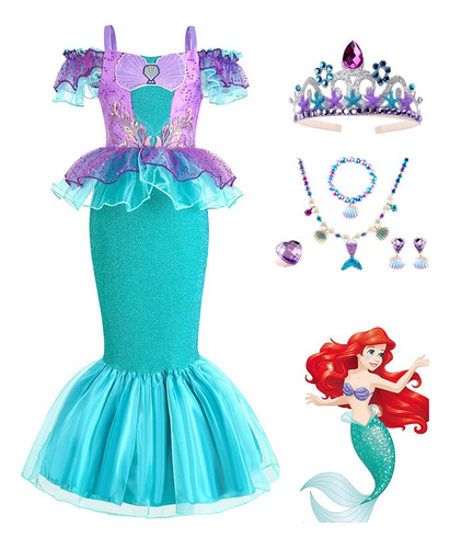 Disfraz De Princesa Sirena Ariel Para Niñas Fiesta De Cumpleaños Vestido Carnaval De Rol Halloween