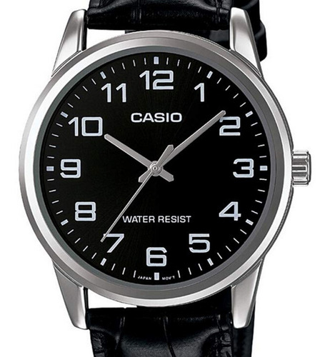 Relogio Masculino Prata Casio Pulseira Couro Preto Mtp V001l