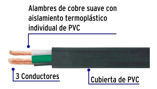 Cable, 3 Conductores, Calibre 12, 100 M, Volteck 40006 Color de la cubierta Negro