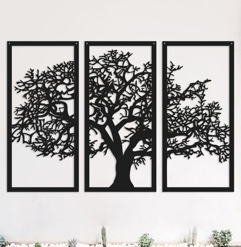 Cuadro Triptico Arbol De La Vida Calado En Madera 90x60 Cm