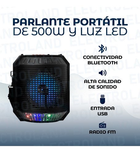 Imagen 3 de 10 de Parlante Portátil Bluetooth Con Luz Led Recargable Usb 500w