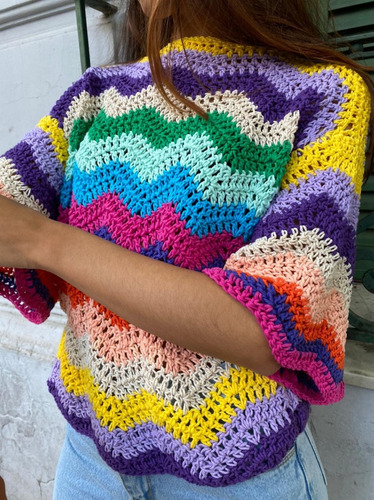 Imagen 4 de 4 de Sweater Tejido A Mano Crochet Artesanal
