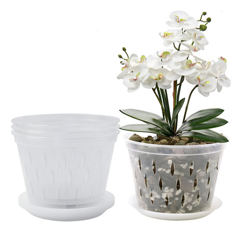 Macetas Para Orquideas 20cm Ranuradas Clear 4u