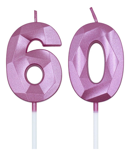 Velas De 60 Cumpeados Para Pastel, Color Rosa Número 60 3d,