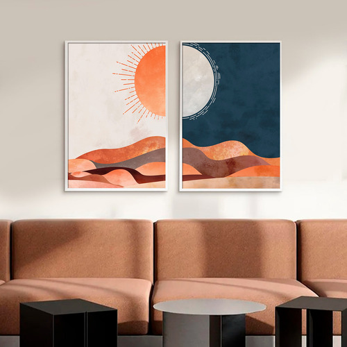 Set X2 Cuadros Decorativos Sol Y Luna 50x70 Con Vidrios