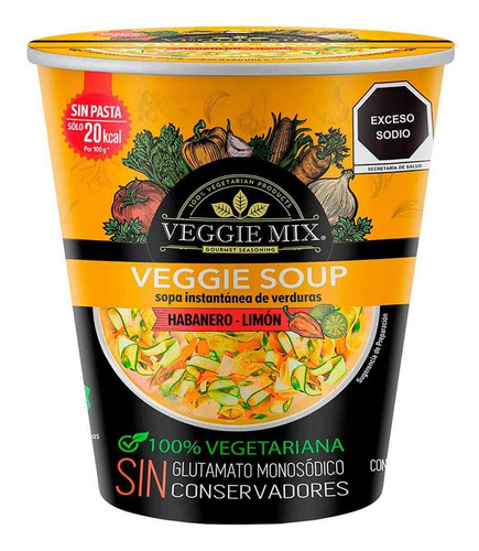 Sopa Instantánea De Verduras Veggie Mix Sabor Habanero-limón Vaso 26g