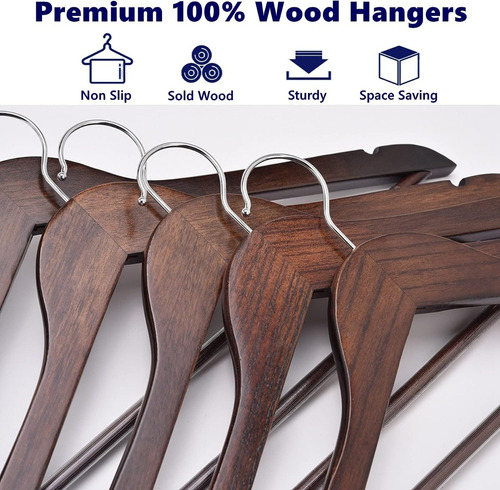 Paquete De 30 Perchas De Madera Con Barra Antideslizante