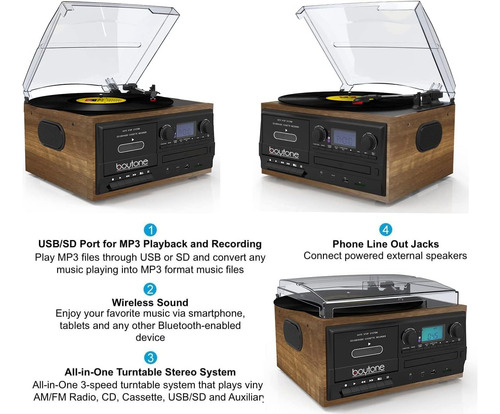 Bottone Bt-32w, Tocadiscos Bluetooth Platillo De Discos, De